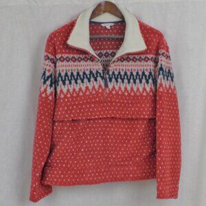 LL Bean Women's Signature Fleece Red Nordic Patterned Large